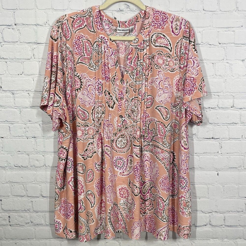 Crown & Borrow Tunic Women Plus 2X Pink Textured Liquid Knit Floral Paisley Top